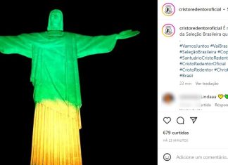 Cristo Redentor fica verde e amarelo após vitória da seleção