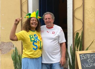 Casal divide torcida entre Brasil e Suíça e diz que vai ver jogo da Copa do Mundo sem brigas na Bahia: ‘vou consolar’, diz brasileira