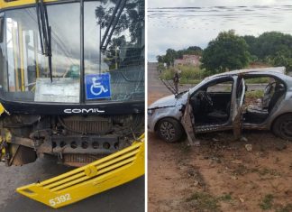 Adolescentes ficam em estado grave após jovem de 17 anos pegar carro sem autorização e bater em ônibus, diz PM